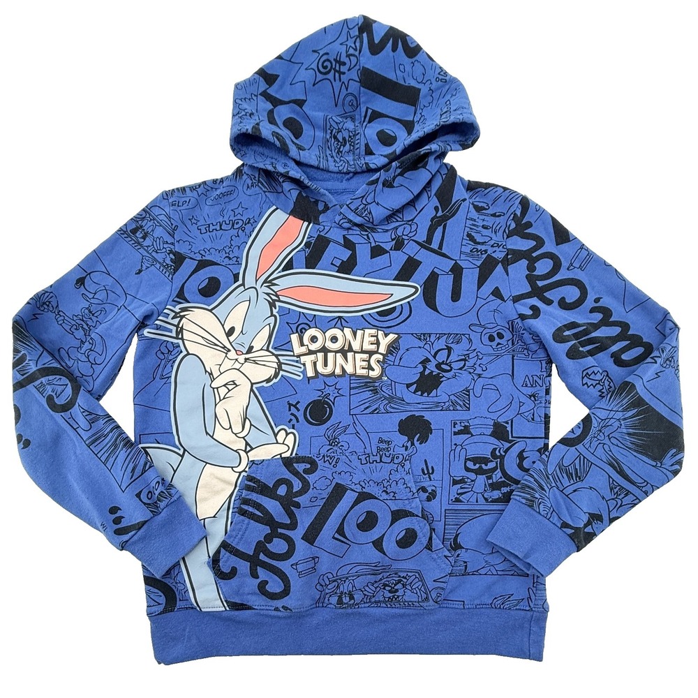 Looney Tunes Bugs Bunny‎ Hoodie Youth 14 16 Blue Graphic Cartoon Pullover